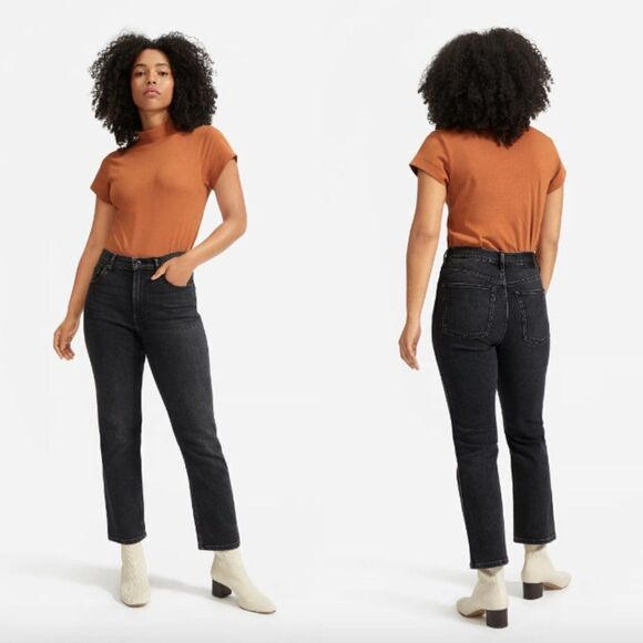 Everlane washed black faded Cheeky bootcut cropped straight denim jeans - Picture 1 of 6
